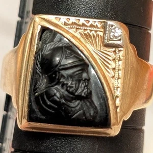 Antiguo anillo de ónix de diamantes de oro B-L10K para hombre - Bock-Lewis Co. - Imagen 1 de 12