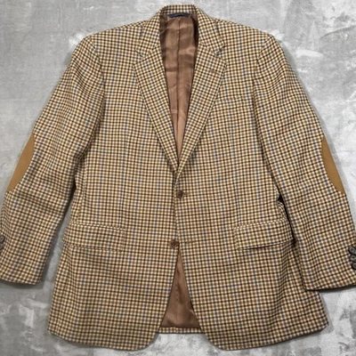 Chaqueta Blazer Abrigo Brooks Brothers Madison 42L Marrón Parche Codo a Cuadros Foto 1 de 4