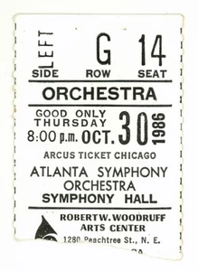 Atlanta Symphony Orchestra 10/30/86 Woodruff Arts Center Rare Ticket Stub - Picture 1 of 1