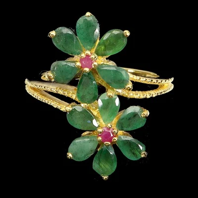Anillo de plata de ley 925 pera esmeralda 5x3 mm rubí flor piedras preciosas joyería 7,5 Foto 1 de 4