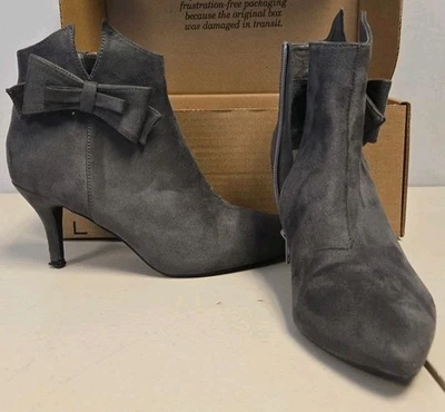 Allegra K Women's Point Toe Bow Stiletto Heel Ankle Boots Grey Size 9 - Image 1 of 4