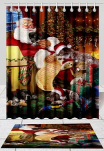 German Shorthaired Pointer Dog Christmas Bathtub Shower Curtain & Bath Mat Combo - Picture 1 of 3