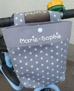 Fahrradtasche mit Namen für Kinder Lenkertasche Fahrradkorb Laufrad Dreirad grau - Bild 1 von 10