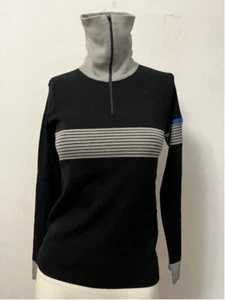 Vintage 80s PRE Mod Stripe Preppy zipper turtleneck Sweater Size S Black Gray - Picture 1 of 6