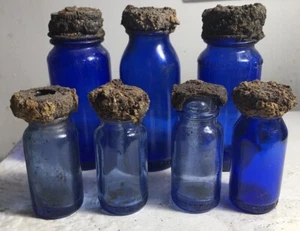 Lot of 7 Vintage Assorted Bromo & Emerson Seltzer Bottles Cobalt Blue Glass - Picture 1 of 8