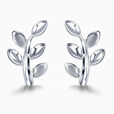 Aretes tallados en hoja de la suerte de platino macizo puro para mujer 1,7-1,9 g 11*7 mm Foto 1 de 4