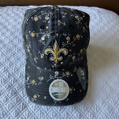 New Orleans Saints NFL New Era Floral 9Twenty Negro Dorado Correa Gorra Gorra Foto 1 de 2