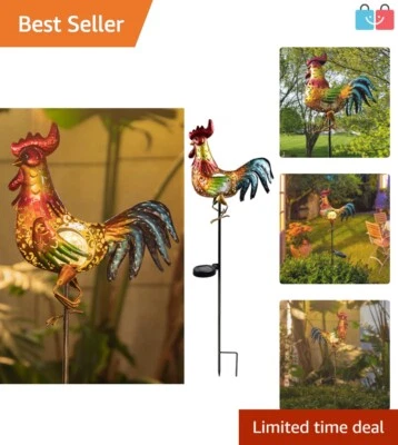 Estatua de jardín de gallo multicolor - Decoración de iluminación solar para amantes del pollo Foto 1 de 4