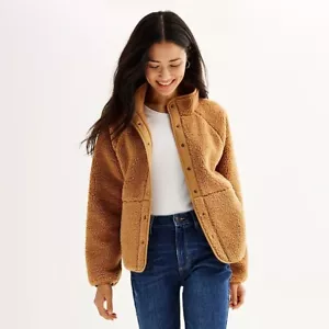 SONOMA Snap Front Fleece Jacket in Cocoa Hut Size XXL ~ NEW - Picture 1 of 7