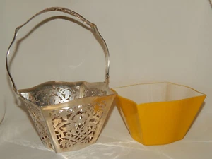 Henkelschale Art Deco Körbchen SMF versilbert Glaseinsatz gelb weiss - Picture 1 of 16