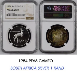 1984 South Africa SILVER 1 RAND  NGC PF66 CAMEO PROOF  R1 RAINBOW TONING - Picture 1 of 6