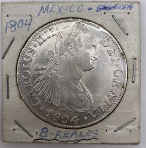 Moneda de Plata 1804 8R España México Casa de la Moneda Ciudad de México Antigua Moneda Barco Pirata - Imagen 1 de 4