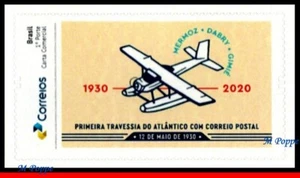 21-52 BRASIL 2021 1ª CRUCE ATLÁNTICO - CORREO POSTAL, AVIACIÓN, PB-193, MNH - Imagen 1 de 2