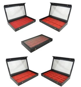 Acrylic Button Snap Black Leatherette Display Case With Red Compartment Insert - Picture 1 of 29