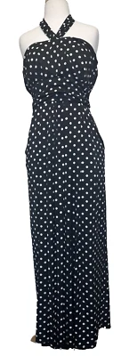 JFW Just for Wraps Black & White Polka Dot Halter Maxi Dress  Size 3X- Pockets - Image 1 of 4