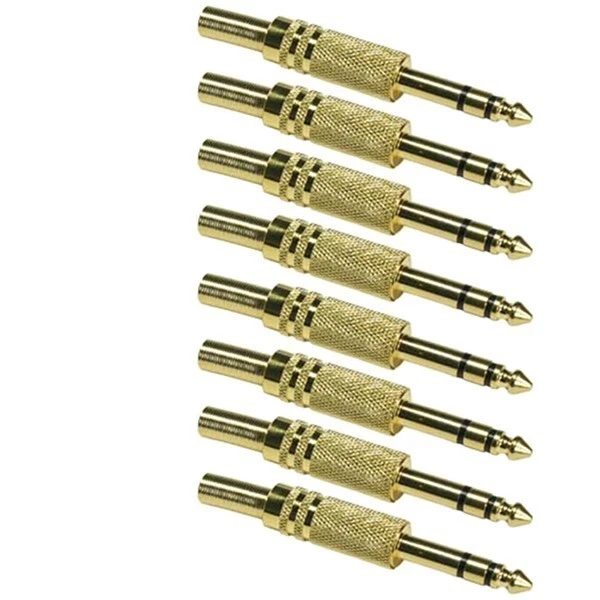 8 Pcs 1/4" 6.35mm Male Plug Connector Stereo Audio Spring Strain Release Gold - Image 1 of 1