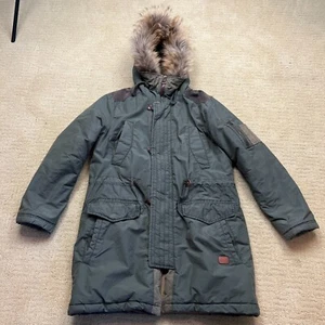 Thursday Island Beau Women's Jacket Green Faux-Fur Trim Hooded Insulated Size M - Picture 1 of 24