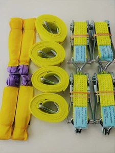 Recovery Ratchet Hi Visibility Yellow Alloy Wheel Safety Straps Trailer 5ton Set - Picture 1 of 4