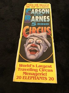Vintage CARSON and BARNES 5 RING (Biggest on earth) CIRCUS Poster w/Clown - Picture 1 of 4