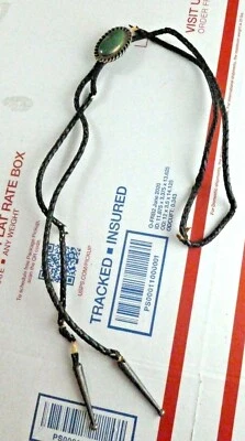 Banda para el cuello de cuero trenzado vintage de plata esterlina y piedra turquesa Bolo Foto 1 de 4