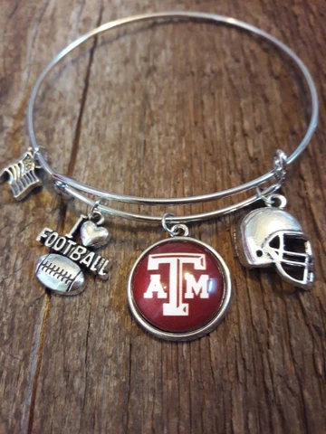 Texas A and M Aggies FOOTBALL Charm Bangle Bracelet Expandable metal bracelet Cover