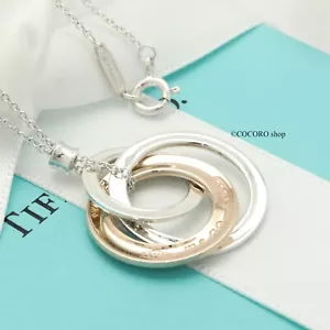 Tiffany & Co. 1837 Interlocking Circles Necklace 17.2" Silver & Rubedo w/Pouch - Picture 1 of 12