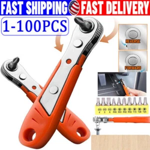 Ratcheting Right Angle Screwdriver Hex Drive 90 Degree Offset + 10pc Bits Set! - Picture 1 of 6
