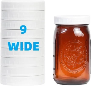 9 Pack Upgraded White Wide Mouth Mason Jar Lids with Silicone Rings - Picture 1 of 6