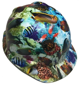 Hydro Dipped Custom Hard Hat MSA Cap Style Deep Blue Sea Satin - Picture 1 of 7