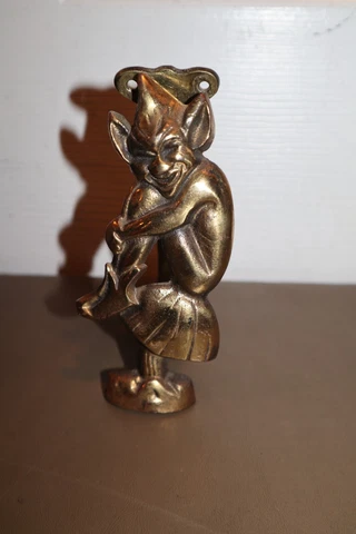 Vintage 5.5" DOOR KNOCKER Elf Pixie Goblin Devil Demon Fiend Brass Bronze Cover