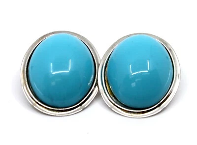 Pendientes Omega grandes ovalados turquesa clip moda plata Italia #4 Foto 1 de 4