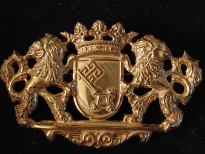 Miriam Haskell Heraldic Crest Lion Shield with Keys & Crown Brooch #260 - Picture 1 of 7
