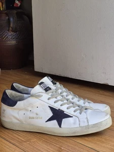 Men's Golden Goose Superstar White Leather Blue Suede Low Top Sneakers 45 - Picture 1 of 14