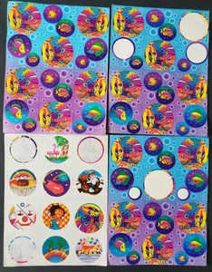 Vintage Lisa Frank Kissing Neon Fish Stickers 1 Full Sheet 3 Partial Sheets A - Picture 1 of 5