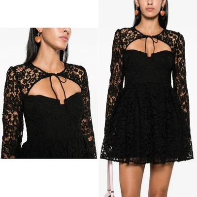 NEW Self-Portrait Black Lace Tie Neck Mini Dress Size UK10 US6 - Image 1 of 4