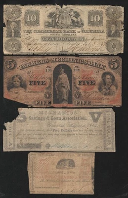 DEALERS LOT of (4) MIXED OBSOLETE CURRENCY NOTES CIVIL WAR ERA MONEY 2277 - Image 1 of 2