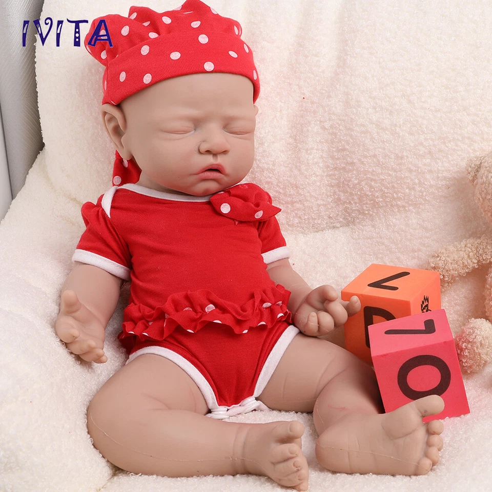 IVITA 17" Adorable Sleeping Reborn Baby Doll Newborn Full Body Silicone Toddler Girl