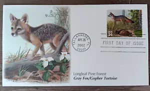GRAY FOX & GOPHER TORTOISE LONGLEAF PINE FOREST 2002 FLEETWOOD CACHET FDC UNADDR - Picture 1 of 1