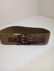 J Crew Women’s Belt, Small, Brown Stretch Genuine Leather Trim, Brass Buckle USA - Picture 1 of 7