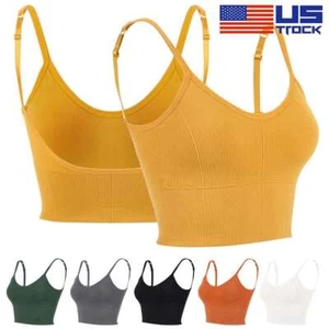 Womens Sports Bra Padded Crop Top Running Yoga Fitness Sport Seamless Vest Tank - Picture 1 of 18