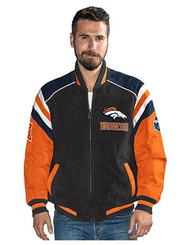 NFL Denver BRONCOS Officially Licensed Men's Shell 100% LEATHER Suede Jacket ~XL Cover