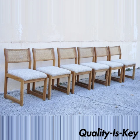 Whitaker Furniture Oak Wood Cane Back Modern Dining Side Chairs - Set of 6 Cover