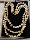 VINTAGE 18.5" Triple Strand Big Plastic Faux Pearl Necklace Gold Tone Beads