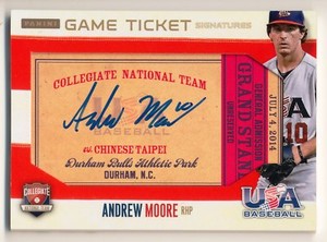 2014 Panini USA Baseball ANDREW MOORE Game Ticket Durham Auto RC Rare Rays #/30