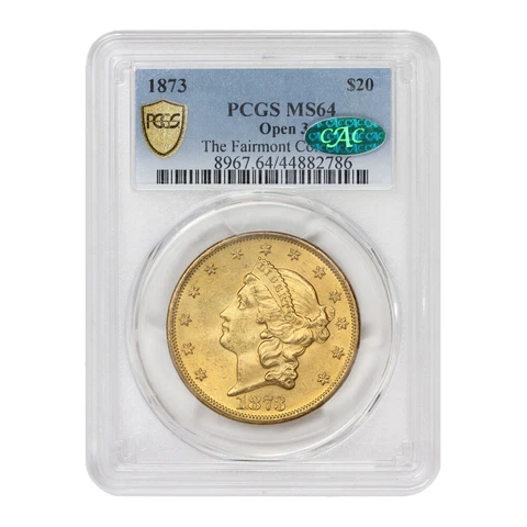 1873 $20 Gold Liberty Double Eagle PCGS MS64 Open 3 CAC Certified gem grade coin Cover