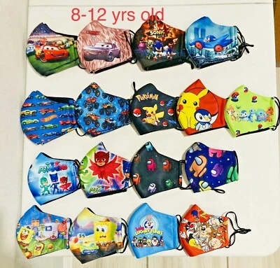 KIDS Masks with Games/characters Polyester 2-Fly Washable BOYS/GIRLS-US SELLER - Image 1 of 4