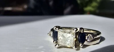 Princess diamond wedding ring set preowned, 14K 0.85 CT princess cut S13 clarity - Image 1 of 4