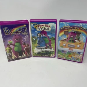Barney Great Adventure Bus Rhyme Time Rhythm VHS Lot of 3 - Picture 1 of 3