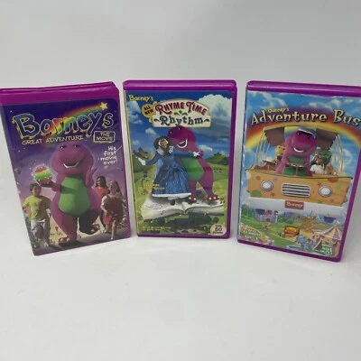 Barney Great Adventure Bus Rhyme Time Rhythm VHS Lot of 3 - Image 1 of 3