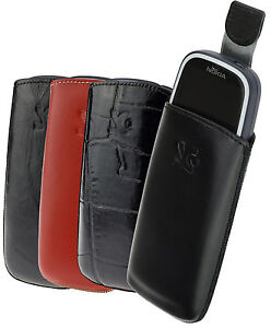Exklusive Echt Ledertasche Tasche Etui mit Rückzuglasche für Nokia 3310 (2017)